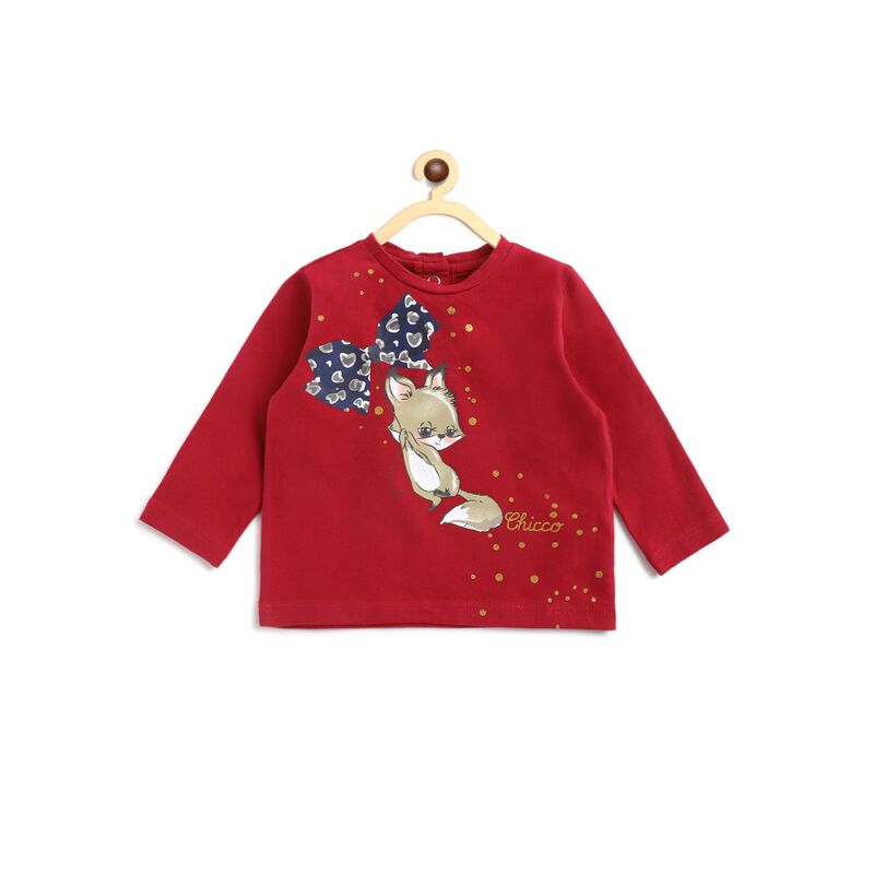 Knitted Red T-Shirt With Print image number null